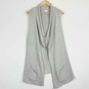Holistia Knit Vest Women Medium Large‎ Gray Shawl Collar Minimalist Coastal